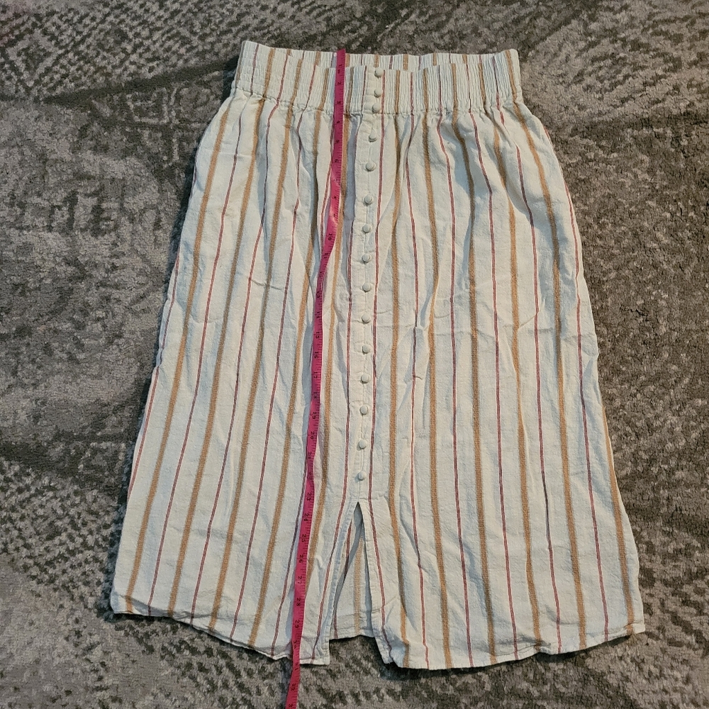 Madewell Linen-Cotton Smocked-Waist Button-Front Midi Skirt Size Medium - Picture 6 of 11